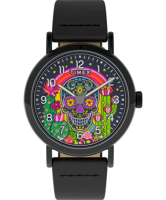 Timex Weekender Day of the Dead 40mm Leather Strap Watch TW2Y15900 kol saati
