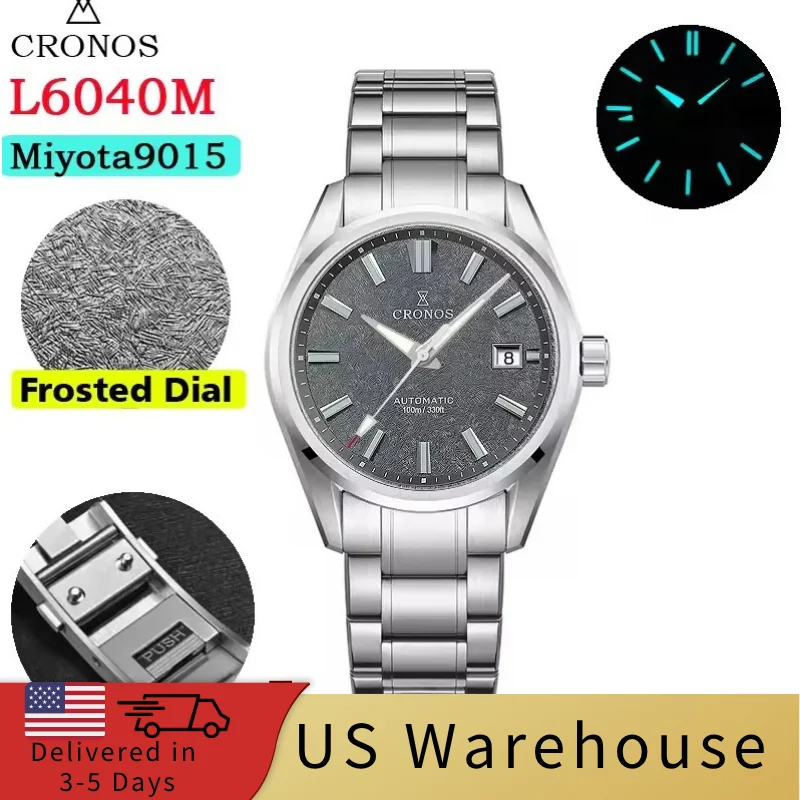 Cronos Watch Store Warehouse★★Cronos Men Watch 39mm Automatic Watches L6040M 克诺时-L6040M-Miyota 9015机芯-灰色雪花纹(乱纹)-钢带 39 mm kol saati