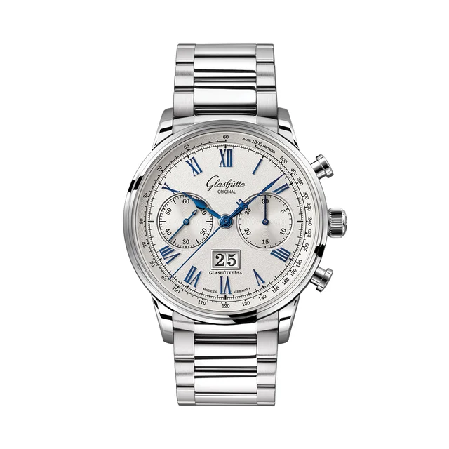 Glashutte Original Senator Chronograph 41mm - Galvanic Silver on Bracelet 1-37-24-01-02-71