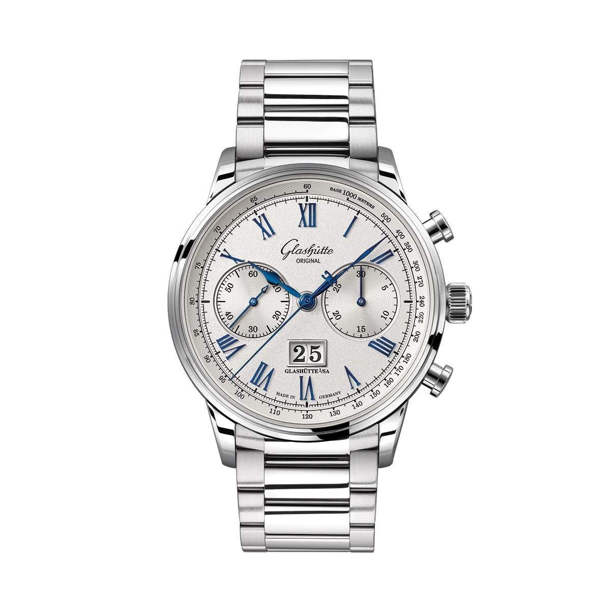 Glashutte Original Senator Chronograph 41mm - Galvanic Silver on Bracelet 1-37-24-01-02-71 41 mm kol saati