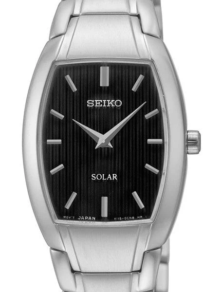 Seiko Solar Powered Dress Watch with Black Dial, Silver Hands and Markers #SUP259 29 mm kol saati