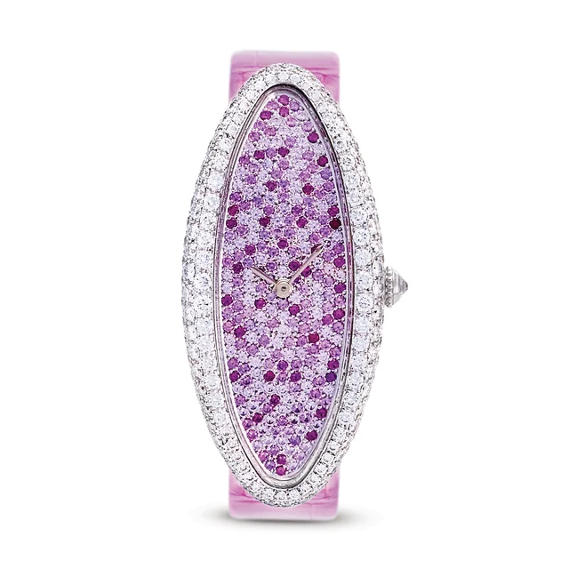 Cartier CARTIER, REF. 2514, BAIGNOIRE ALLONGÉE, DIAMOND AND PINK SAPPHIRE, 18K WHITE GOLD