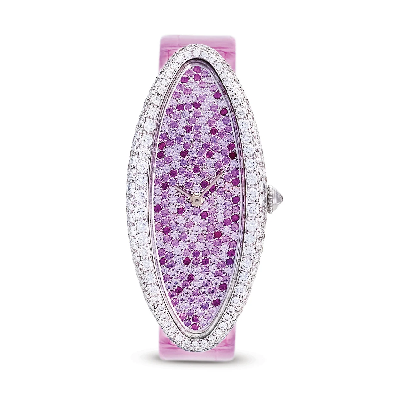Cartier CARTIER, REF. 2514, BAIGNOIRE ALLONGÉE, DIAMOND AND PINK SAPPHIRE, 18K WHITE GOLD kol saati