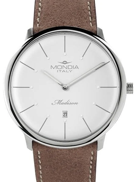 Mondia Madison Thin Quartz Dress Watch with White Dial #MI752SS-01SL-CP 42 mm kol saati