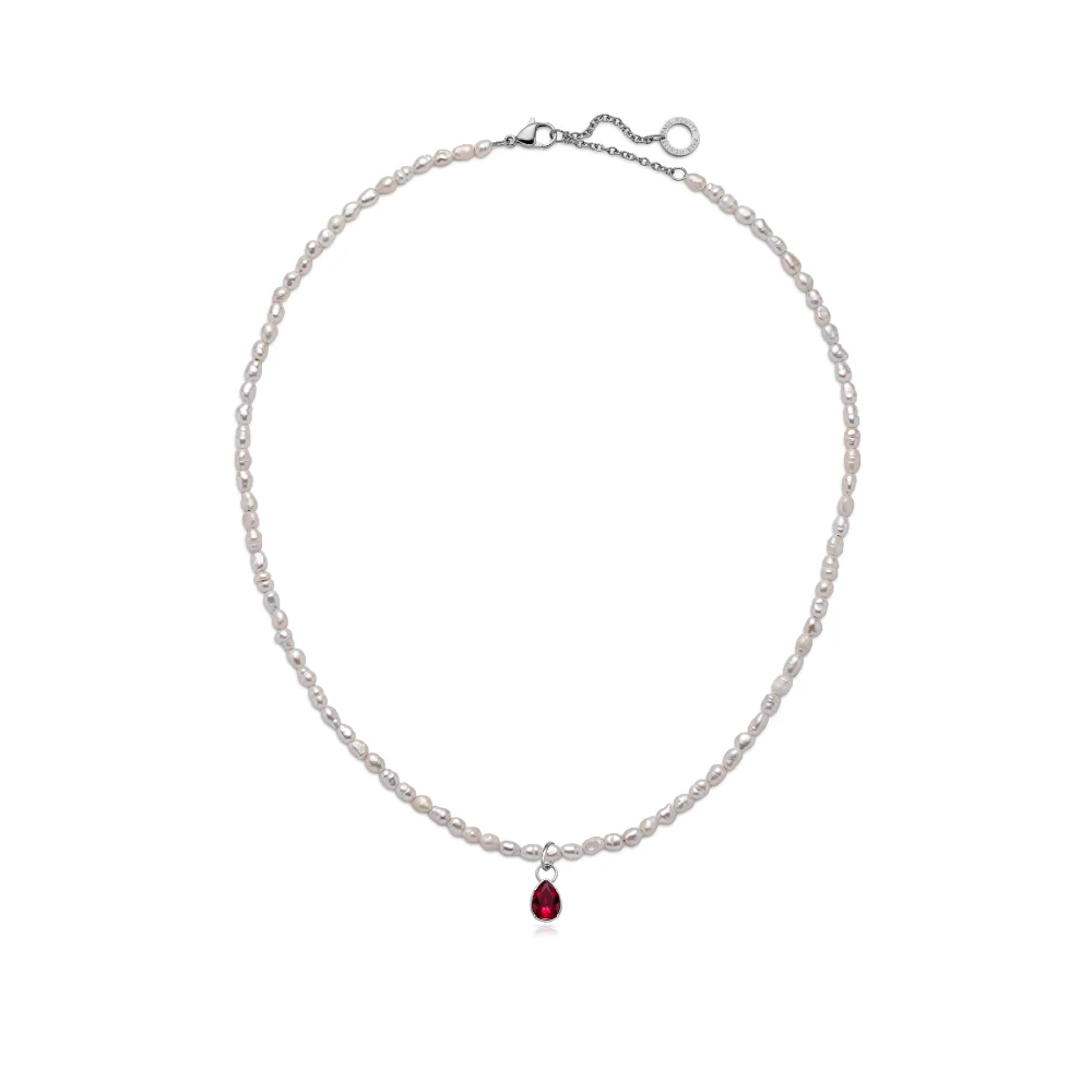 Default Set Red Stone Charm und Halskette Silber PH-JE-1398 kol saati