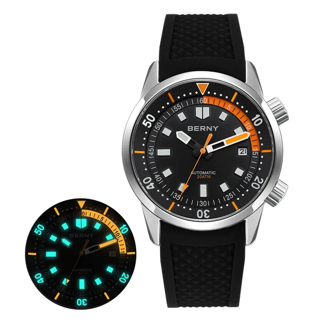 BERNY Men Automatic Compressor-style Diver Watch V4-AM439M AM439M-GRN kol saati