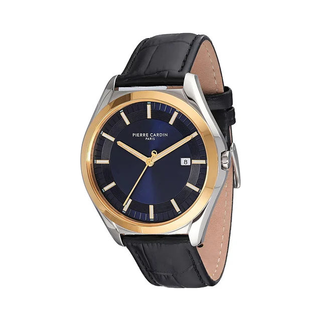 VAUGIRARD Men’s 42mm Classic Watch - Two-Tone Gold & Silver Case, Blue Dial with Black Lea
