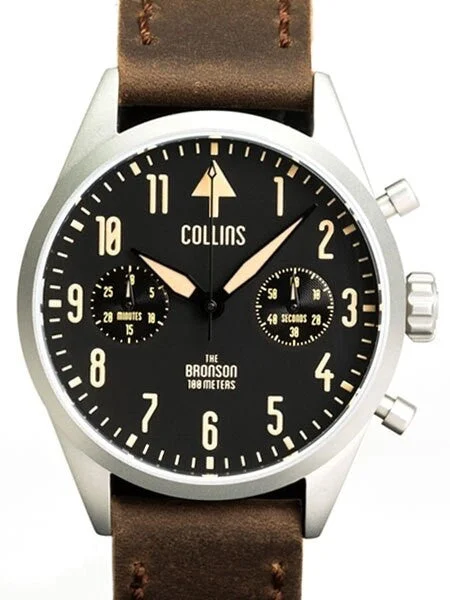 Collins Aviator-Styled Chronograph Watch with 40mm Case and Sapphire Crystal #CW02112 40 mm kol saati