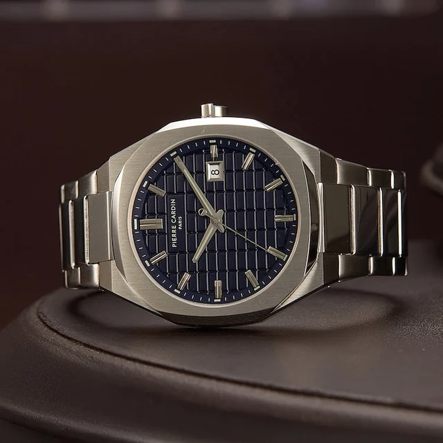 Elysee Maison 8 Checkers Men’s 42mm Stainless Steel Watch - Blue Checkered Dial with Metal