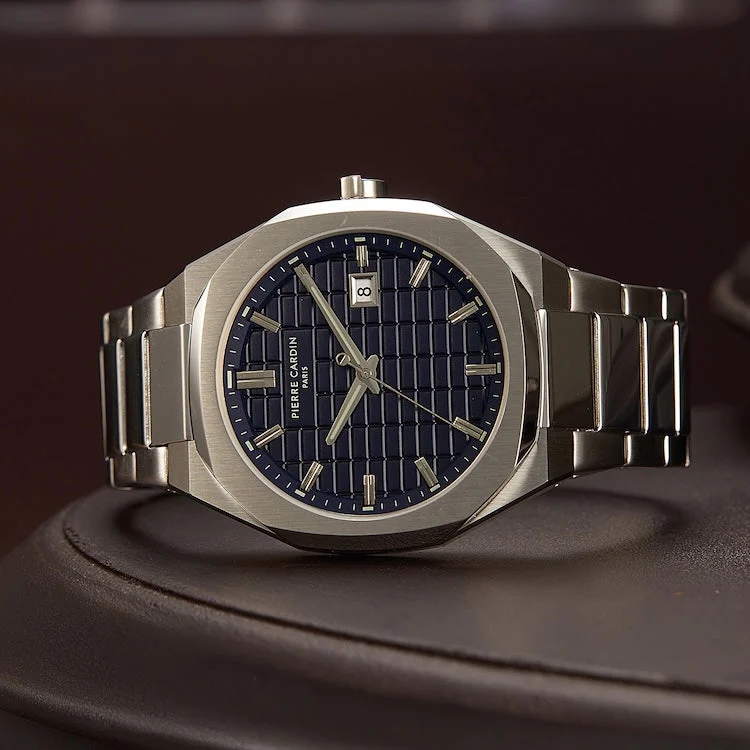 Elysee Maison 8 Checkers Men’s 42mm Stainless Steel Watch - Blue Checkered Dial with Metal Strap CF.1000.MS.1 42 mm kol saati