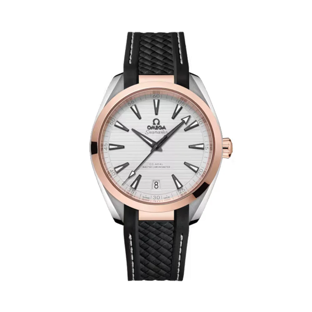 OMEGA Seamaster Aqua Terra 150M Steel and Sedna™ Gold 41mm - Silver on Rubber Strap O22022412102001 41 mm kol saati