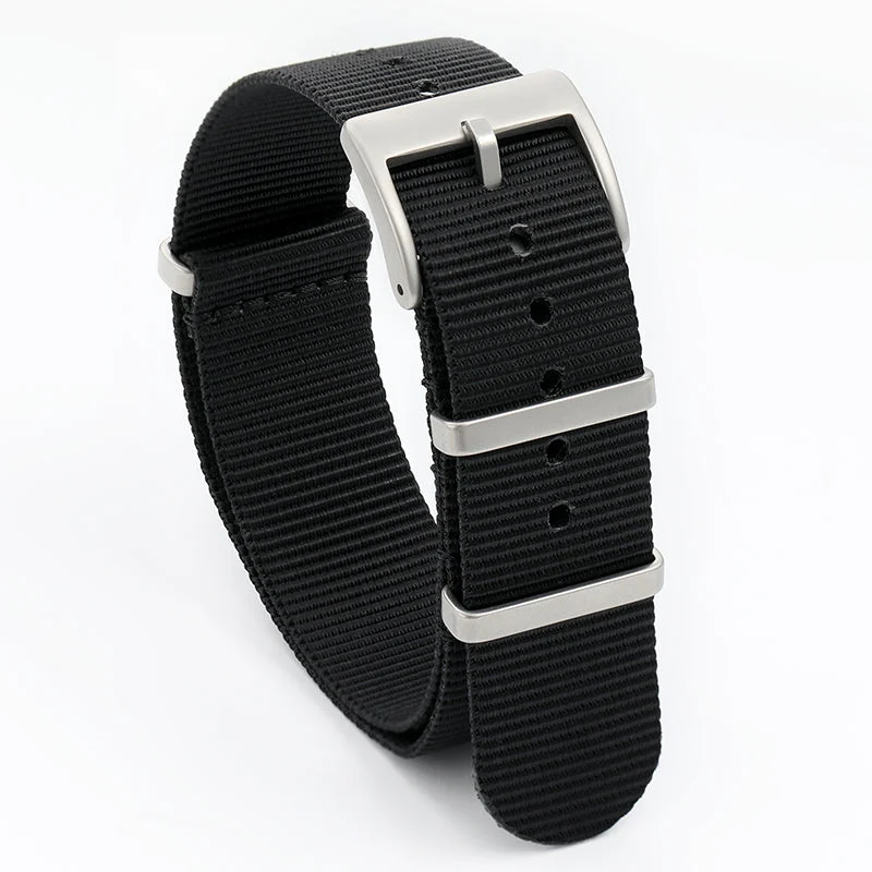 MILITADO Smooth Nylon Watch Band with Sandblasting Buckle 自制一条过尼龙表带-黑色-喷砂扣-20mm (装militado那种尼龙带) kol saati