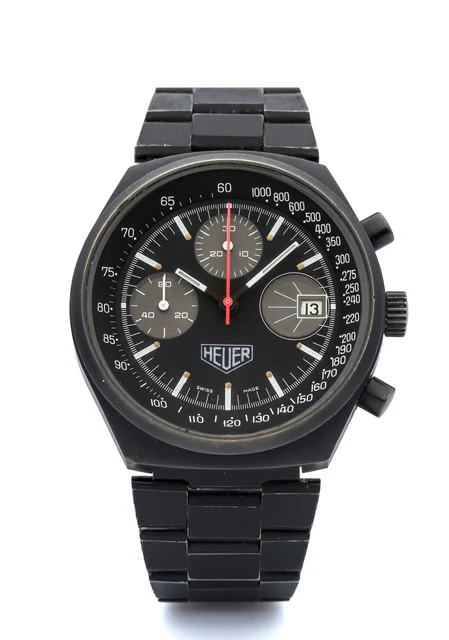 Heuer HEUER, REF. 13 1, CHRONOGRAPH A fine, black coated, manual wind, stainless steel chr