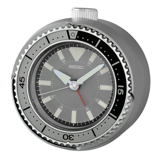 Seiko Mai Modern Rotating Bezel Alarm Clock in Dark Silver #QHE207NLH kol saati