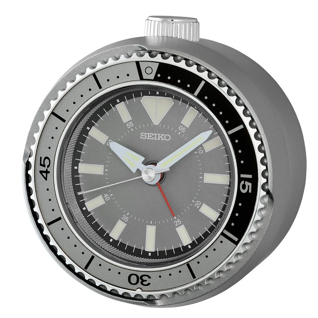 Seiko Mai Modern Rotating Bezel Alarm Clock in Dark Silver #QHE207NLH kol saati