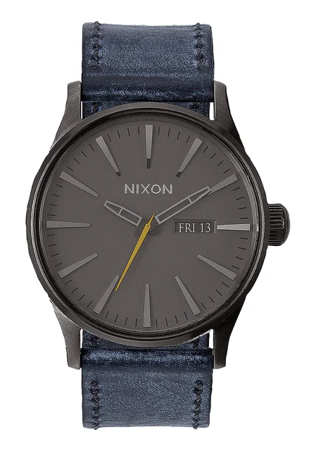 Nixon US Sentry Leather - Gunmetal / Navy A105-1893-00 kol saati