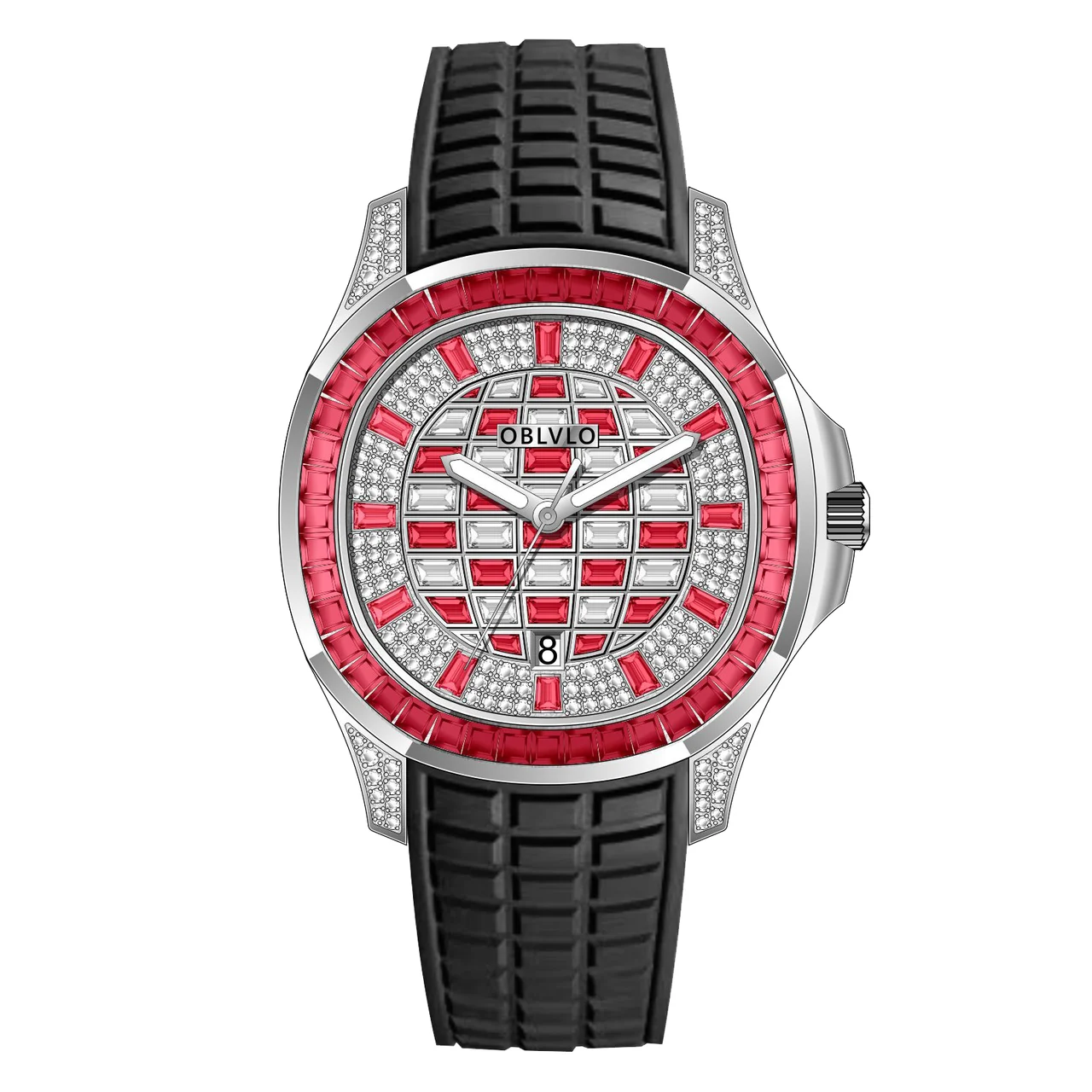 OBLVLO Rubber Strap ,Red and white gradient Di FM Series,40mm,Black Rubber Strap ,Red and white gradient Di 40 mm kol saati