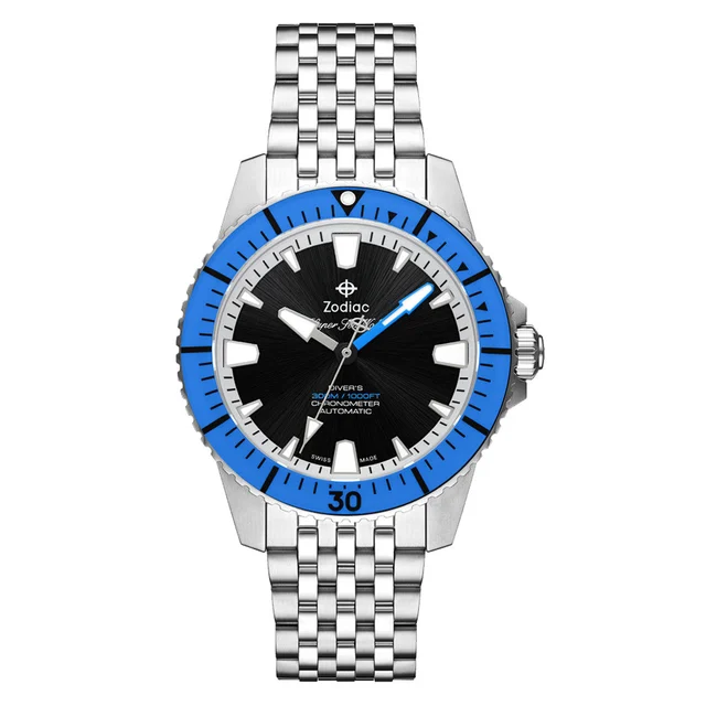 Zodiac Super Sea Wolf Pro-Diver with Black Dial and Blue Bezel #ZO3554 kol saati