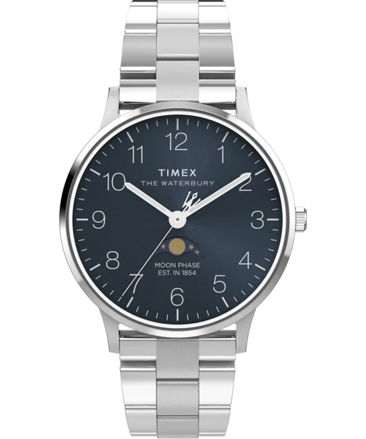 Timex Waterbury Classic Moon Phase 40mm Stainless Steel Bracelet Watch TW2W75700 kol saati
