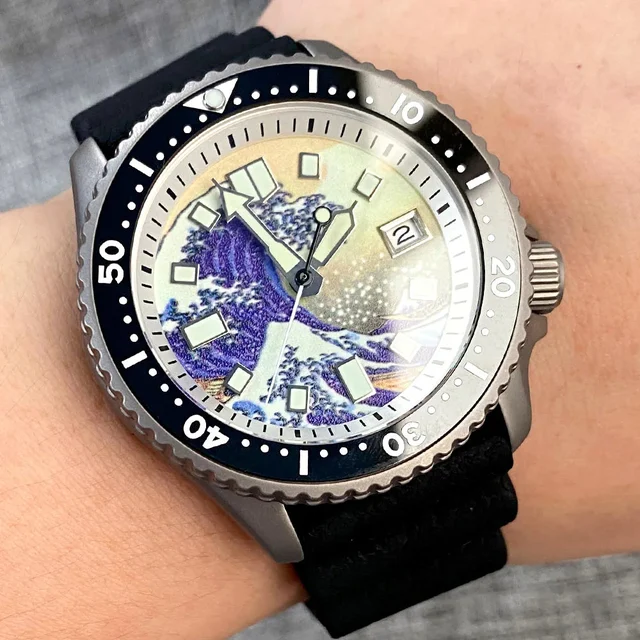 Tandorio Titanium Skx007 TD252 41mm NH35A 20ATM Kanagawa Dial Diver Watch Sapphire 14:2000