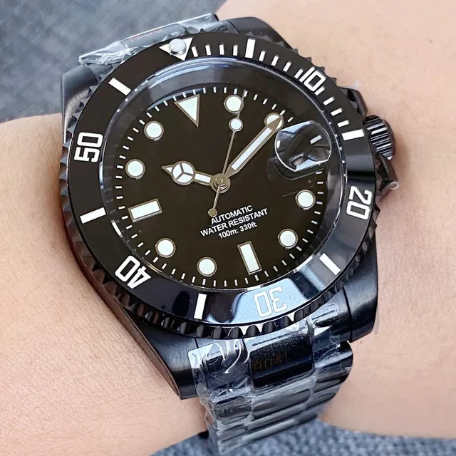 Tandorio Black Submariner TD265K Japan NH35 Mechanical 40mm Dive Watch 200M Waterproof Lum