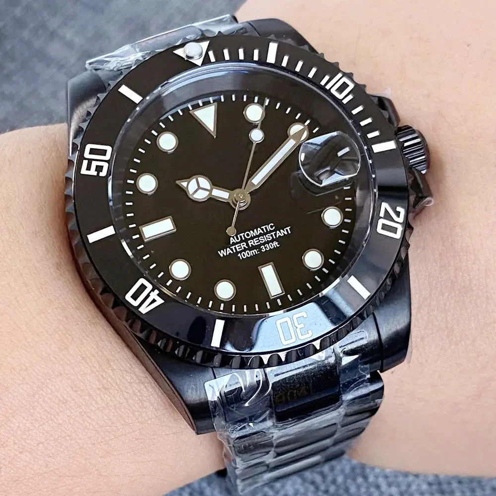 Tandorio Black Submariner TD265K Japan NH35 Mechanical 40mm Dive Watch 200M Waterproof Lume Sapphire 12000047413838003 40 mm kol saati