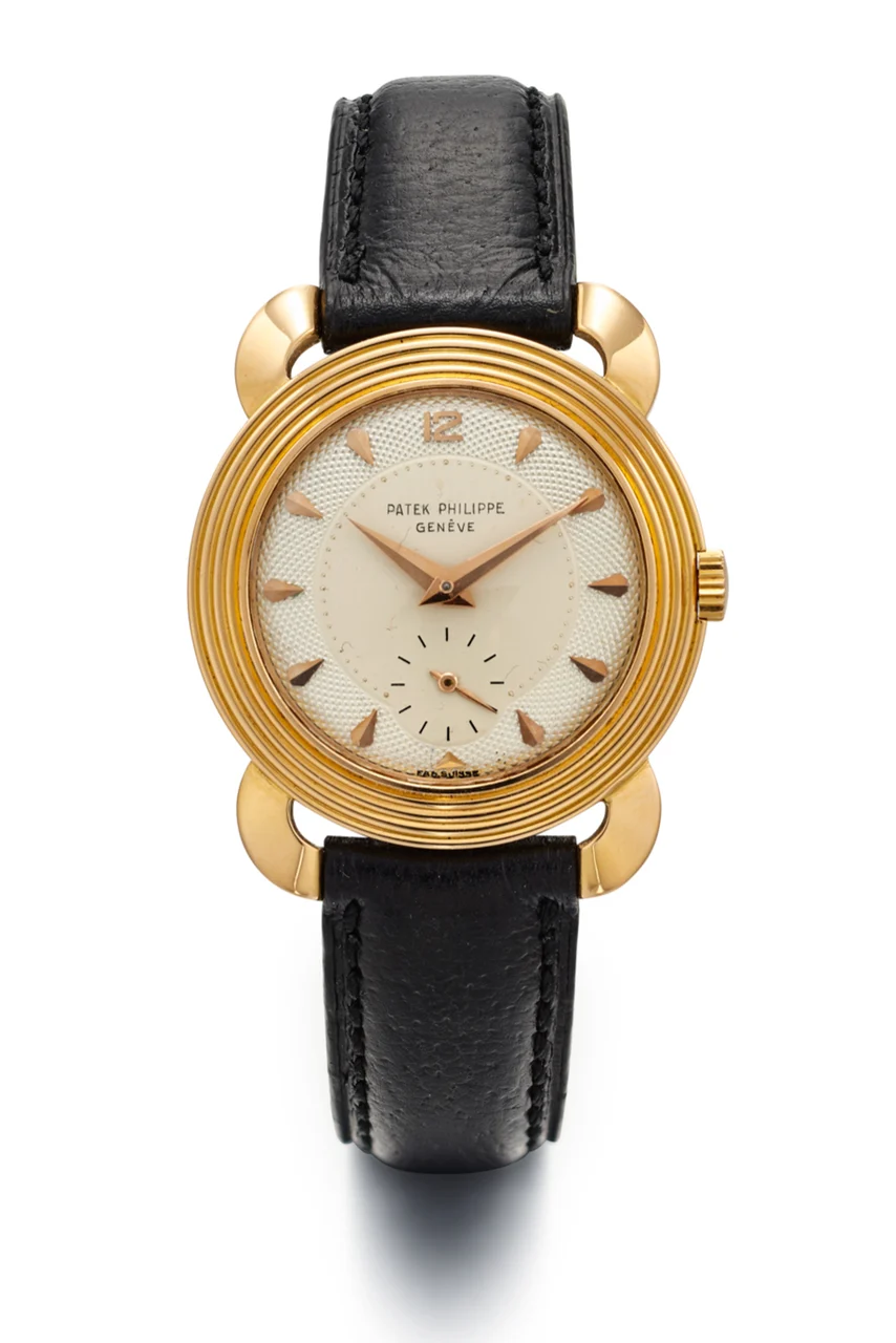 Patek Philippe PATEK PHILIPPE REF. 2549-1, OVERHANGING HORN SHAPED LUGS, SILVER GUILOCHÉ DIAL; 18K PINK GOLD kol saati