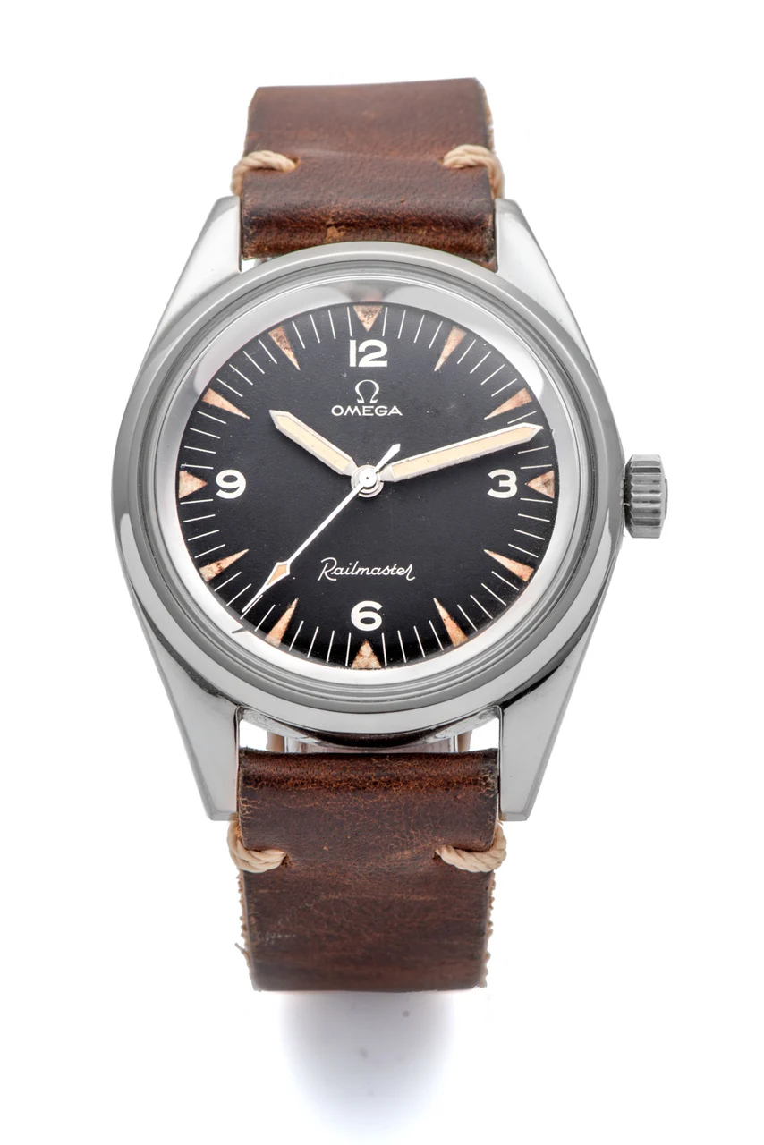 OMEGA OMEGA, REF. ST. 135.004, RAILMASTER A fine and rare, oversize, manual wind, anti-magnetic wristwatch. kol saati