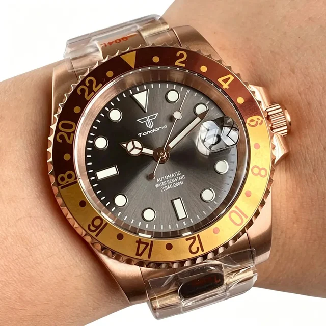Tandorio Watches Rose Gold Sub Watch with GMT Bezel Tandorio TD015R Miyota 8215/pt5000 20A