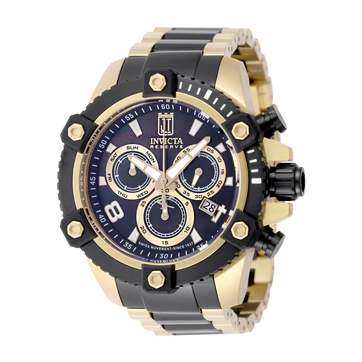 Invicta Imperix Swiss Ronda Z60 Caliber Watch w/ Mother of Pearl Dial - 50mm, Black, Gold (51287) 50 mm kol saati