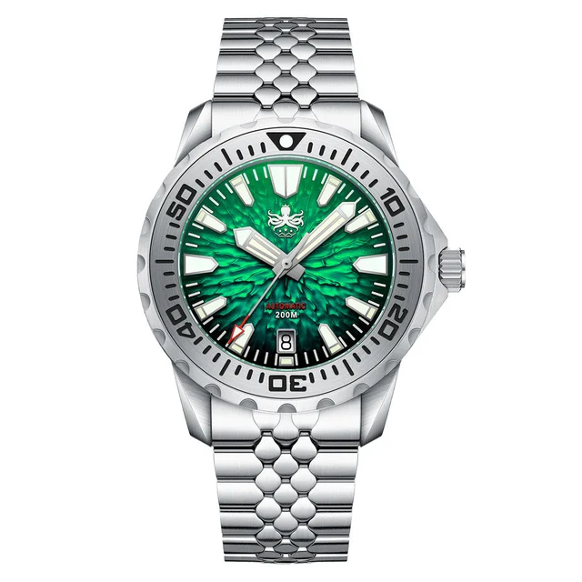 Phoibos KRAKEN Automatic Dive Watch with Tropic Green Dial #PY059A kol saati