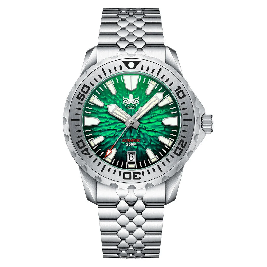 Phoibos KRAKEN Automatic Dive Watch with Tropic Green Dial #PY059A 47.5 mm kol saati
