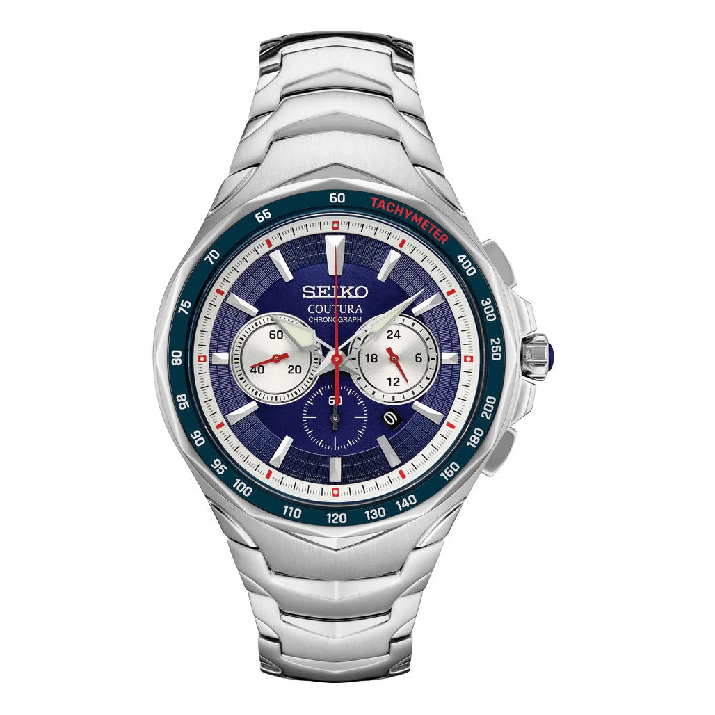 Seiko Coutura Quartz Chronograph with Sapphire Crystal and Blue Dial #SRWZ21 45.5 mm kol saati