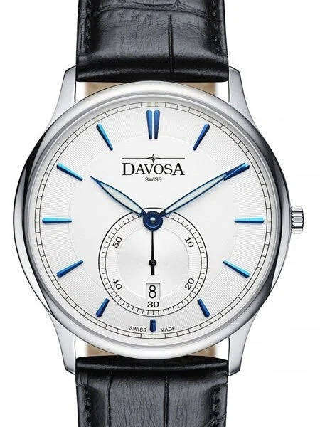 Davosa Flatline Quartz Watch with a 60 Second Sub-Dial and a White Dial #16248315 kol saat
