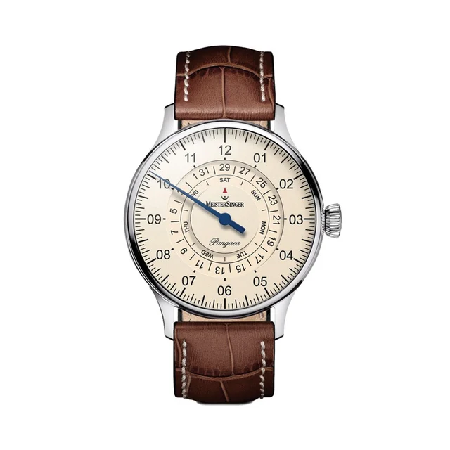 Meistersinger Pangaea Day Date 40mm - Ivory on Leather Strap PDD903 kol saati