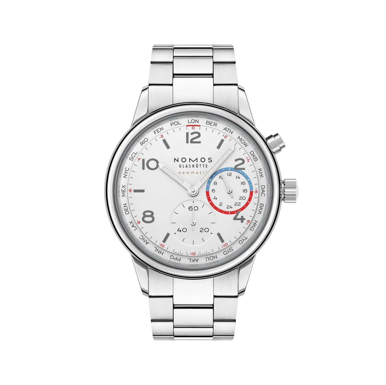 NOMOS Glashütte Club Sport Neomatik Worldtimer 40mm - White on Bracelet 792 40 mm kol saati