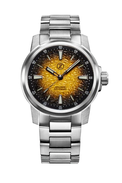 Zelos Aurora Field 42mm Ti 'Hammered Yellow' kol saati