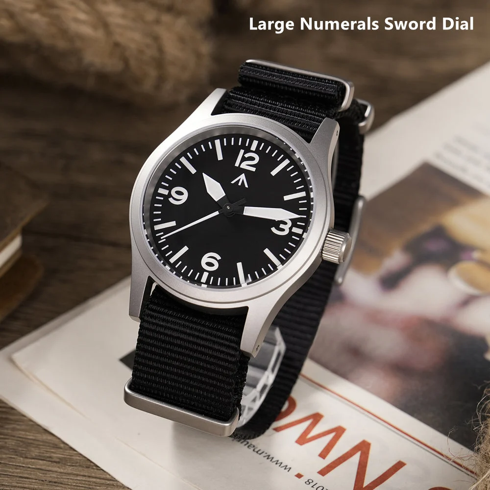 MILITADO Swiss 515 Field Watch militado-ML05-钢壳黑面(无logo)-带日历- - 黑卡其尼龙- 38 mm kol saati