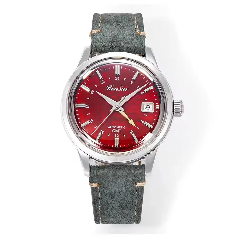 Cronos Watch Store HUASUO 39mm Luxury Handmade Lacquer Dial GMT Watch huasuo-39mm-luxury-handmade-lacquer-dial-gmt-mens-watch 39 mm kol saati