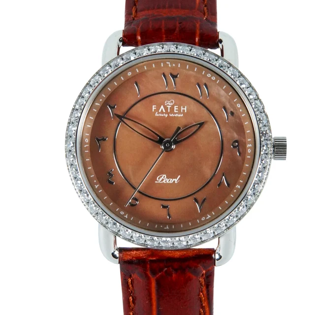 Fatehwatches Pearl Silver Brown kol saati