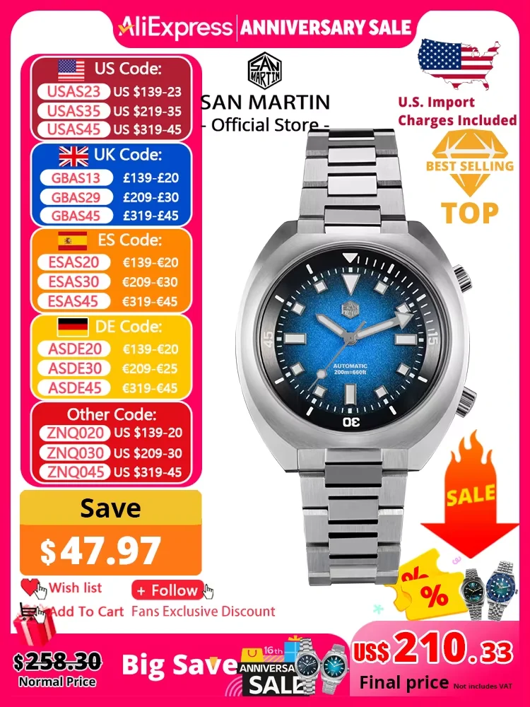 San Martin Grained Dial 42mm YN55 Automatic Mechanical San Martin 2025 Grained Dial 42mm YN55 Automatic Mechanical 42 mm kol saati