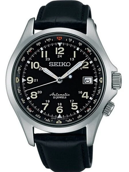 Seiko Black Dial Automatic Field Watch with 40mm Case, and Compass Bezel #SARG007 kol saat