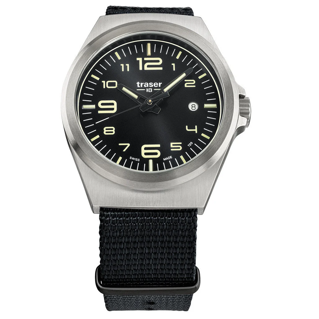 Traser Essential M Black Dial Watch w/Trigalight + SuperLuminova #108638 42 mm kol saati