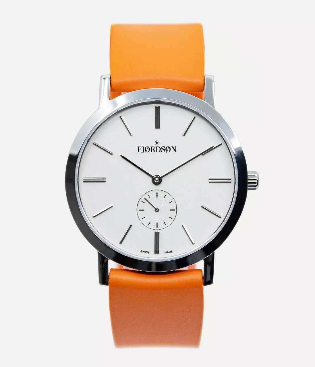 Fjordson #SLIM | White Dial With Orange Rubber Strap - Watch #SLIM | White Dial With Orange Rubber Strap - Unisex Watch 37 mm kol saati