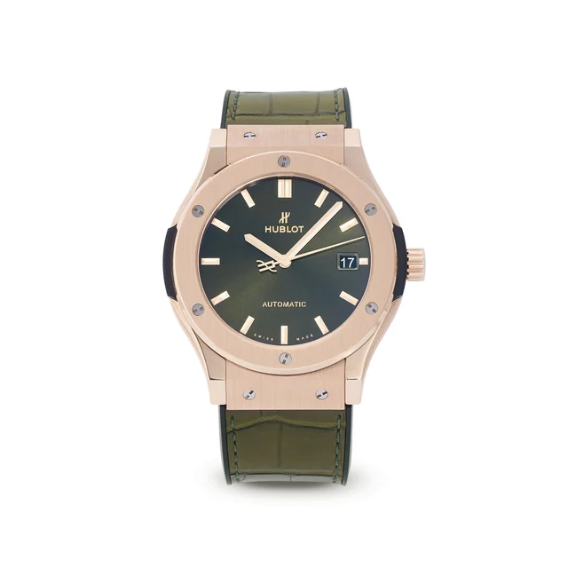 Hublot HUBLOT, REF. 511.OX.8980.RX, CLASSIC FUSION, GREEN DIAL, 18K KING GOLD kol saati