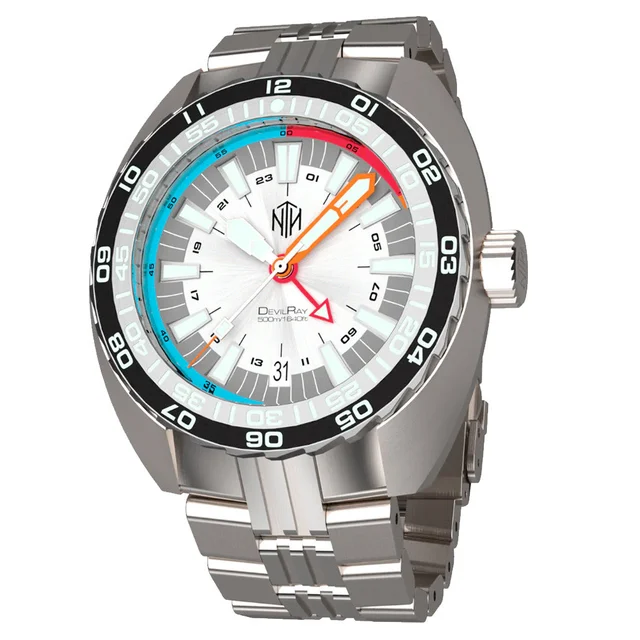 NTH DevilRay 500-Meter Automatic Dive Watch with Silver Dial and GMT Function #WW- -DRWG W