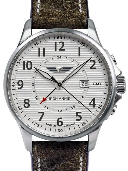 Iron Annie Dual Time GMT Pilot Watch with Luminous Hands #5840-1 kol saati