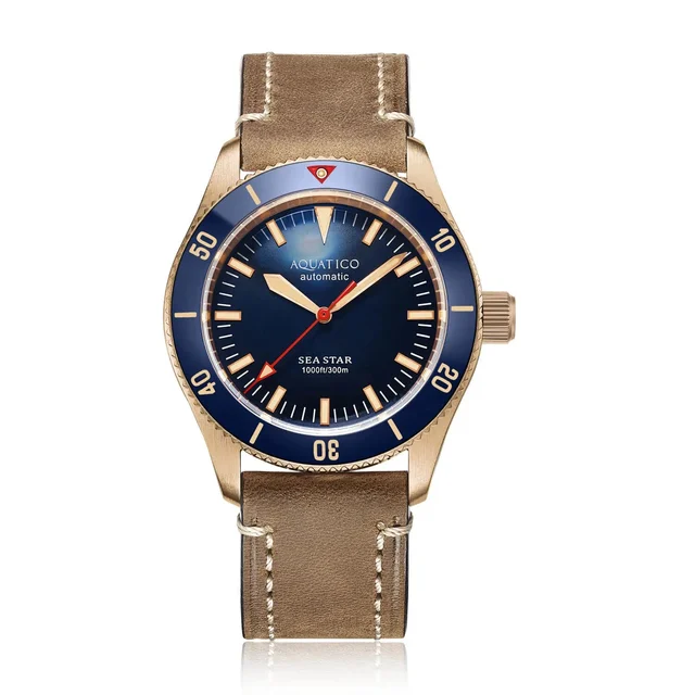 AQUATICO Bronze Sea Star Blue Dial Watch (Sellita sw200-1 No kol saati
