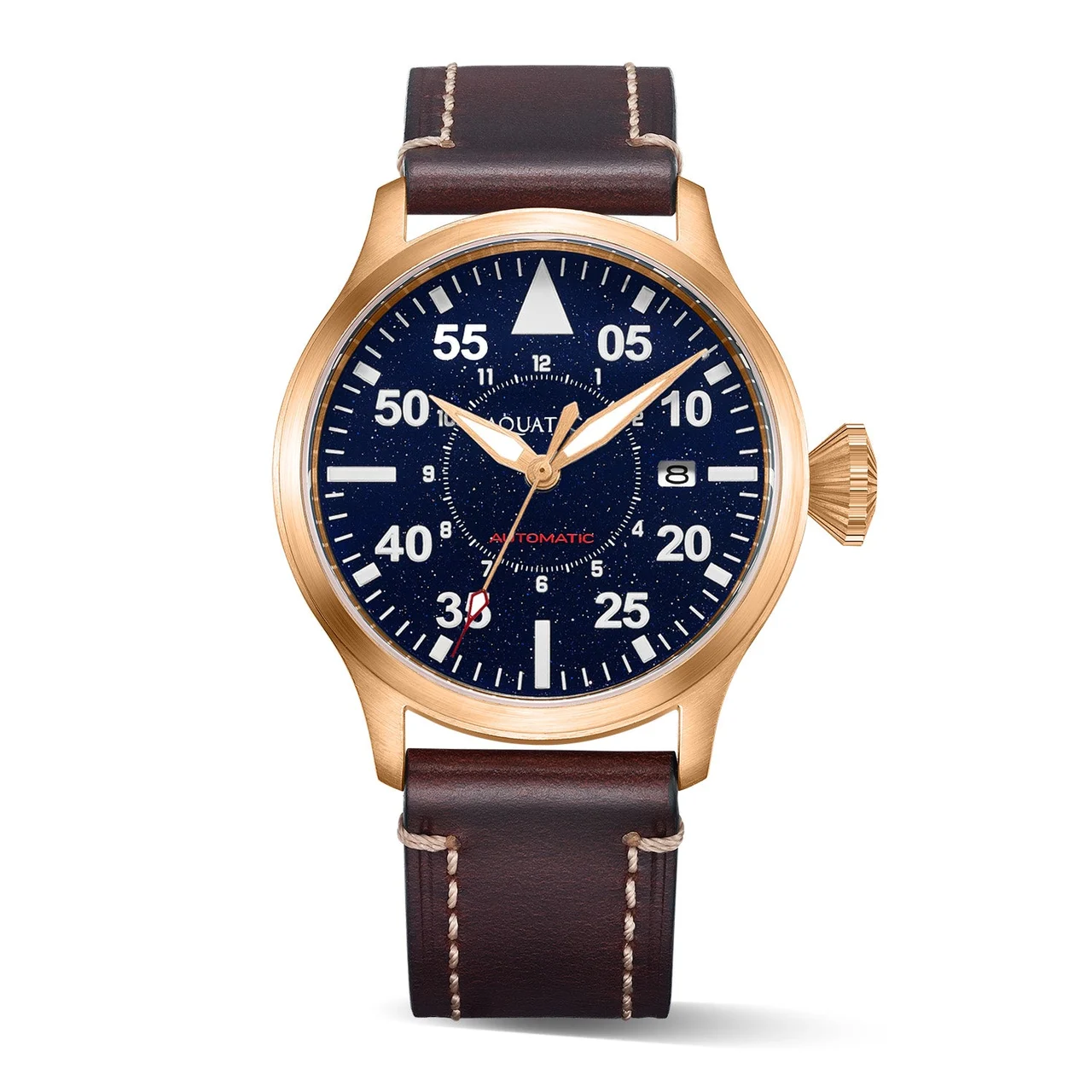 AQUATICO Bronze Horizon Hawk Aventurine Dial Automatic Pilot Watch 43 mm kol saati