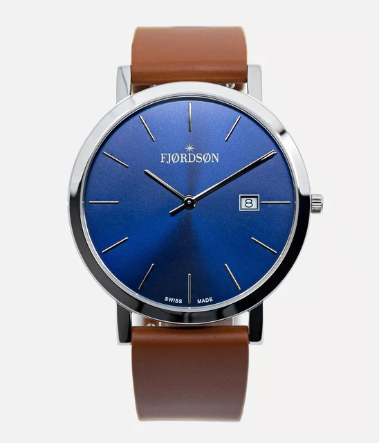 Fjordson Blue Dial With Brown Rubber Strap - Watch #9142 | Blue Dial With Brown Rubber Str